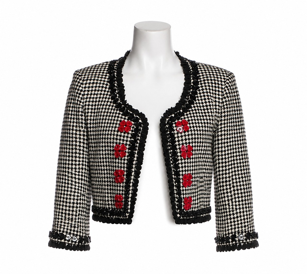 Moschino Cheap and Chic Vintage Heart Button Houndstooth Bolero